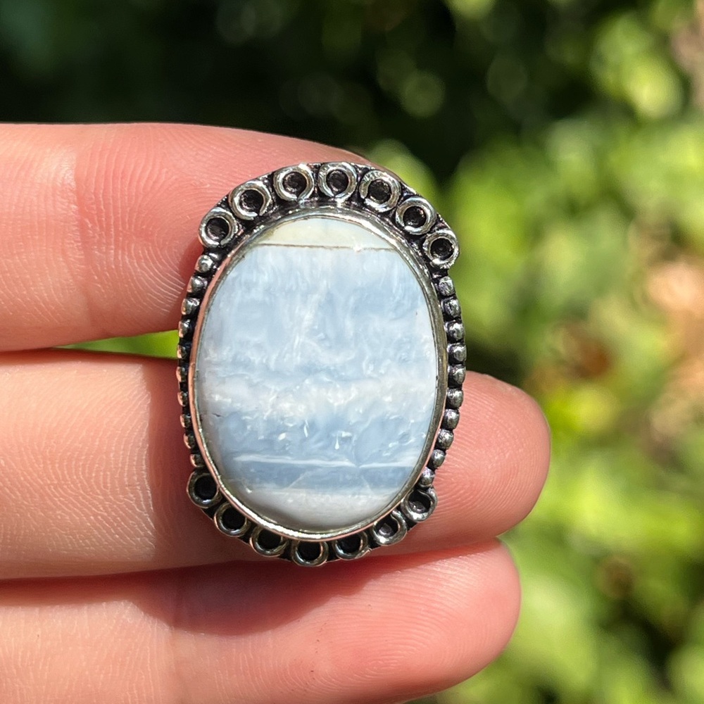 Size 8.5 925 silver plated blue Owyhee Opal ring 2385